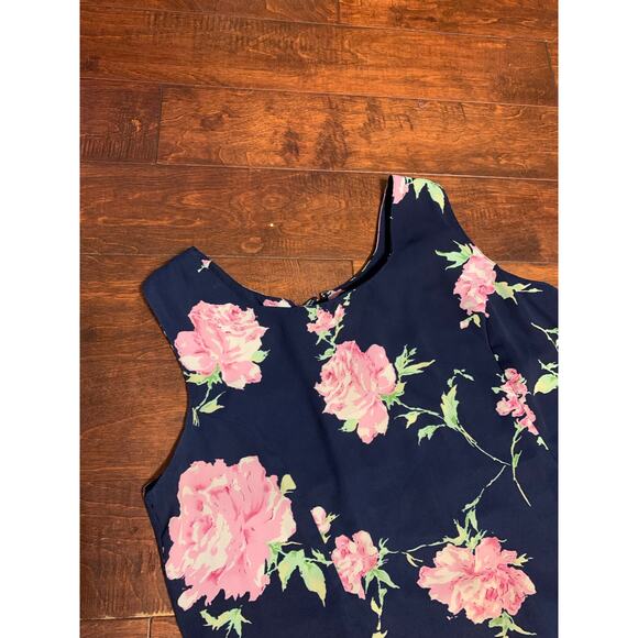 Premier International Ladies Plus Navy Midi Dress with Pink Flowers - Sz 20W - Picture 1 of 5